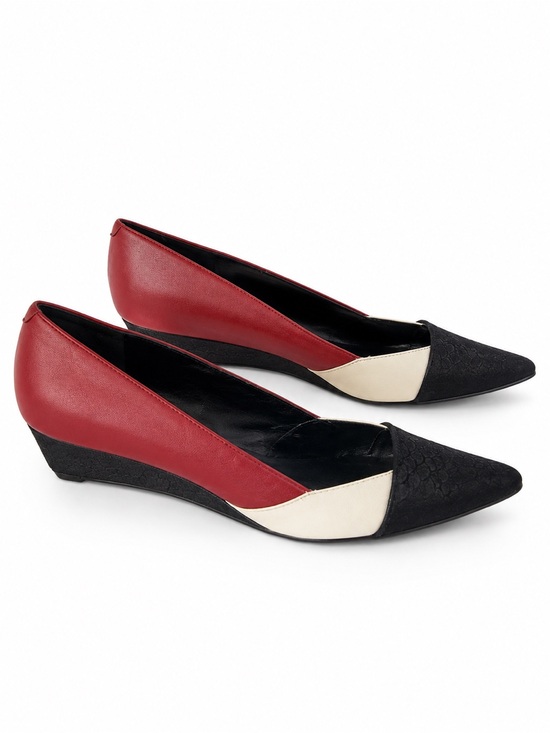 Nine West Shoes - Nine West Colorblock Pointed Toe Wedge Pumps Red Black Ivory Size 11 M